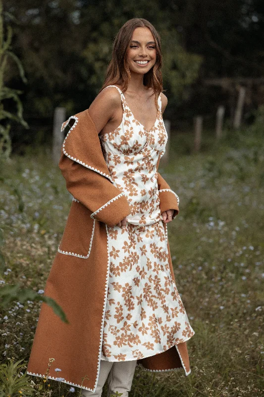 Weekend Exclusive Bargains Franny Midi Dress - Cream Brown Floral