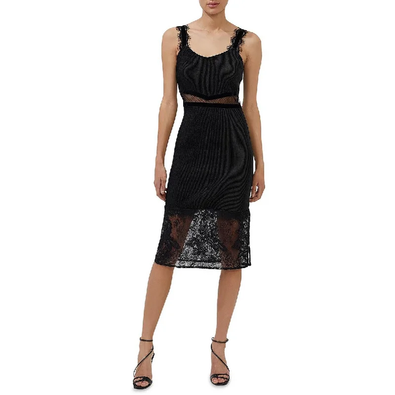 French Connection Womens Lace Inset Midi Cocktail and Party Dress