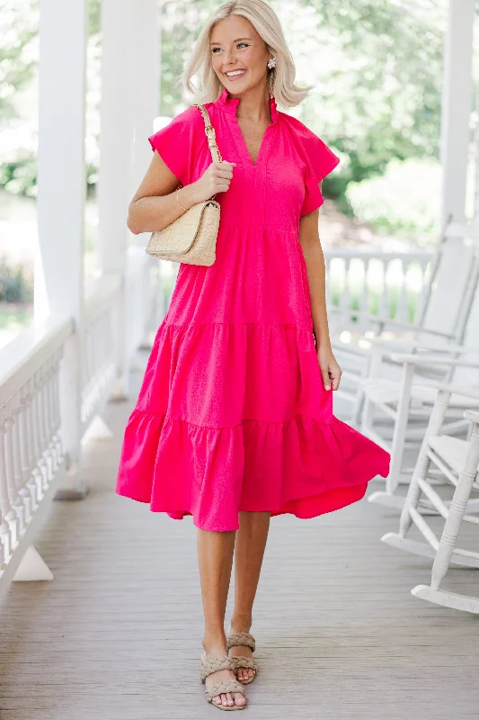 Weekend Markdowns Galore Fully Invested Fuchsia Pink Midi Dress