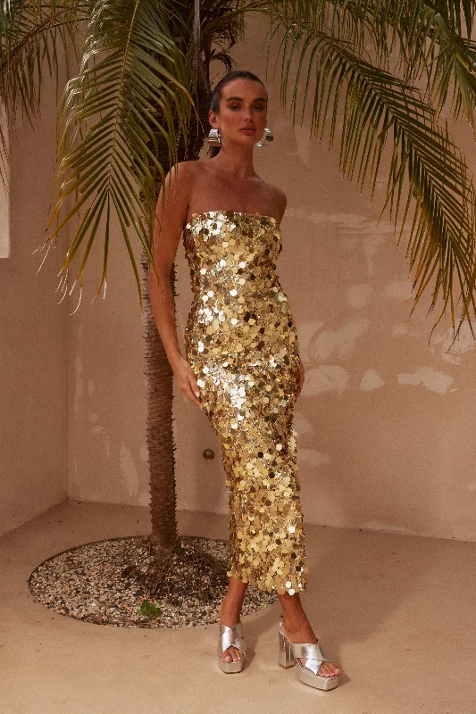 Today’s Special Discount Gabourne Strapless Midi Dress - Gold Sequin
