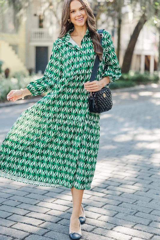Unbeatable Flash Deals Give Your All Green Abstract Midi Dress