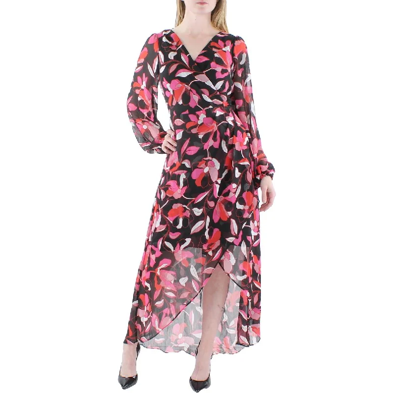 Guess Womens Chiffon Floral Print Midi Dress