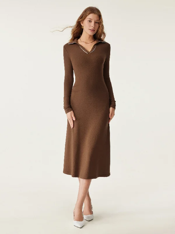 Weekend Flash Markdown Heat-Tech Pipping Polo Midi Dress