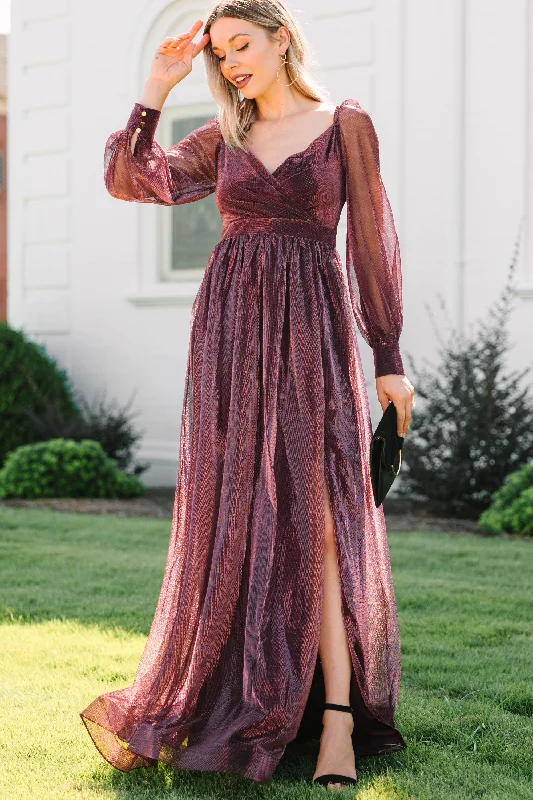 In A Fantasy World Wine Red Long Sleeve Maxi Dress