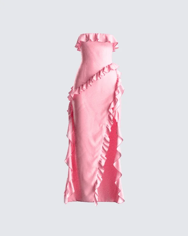 Ina Pink Chiffon Ruffle Maxi Dress