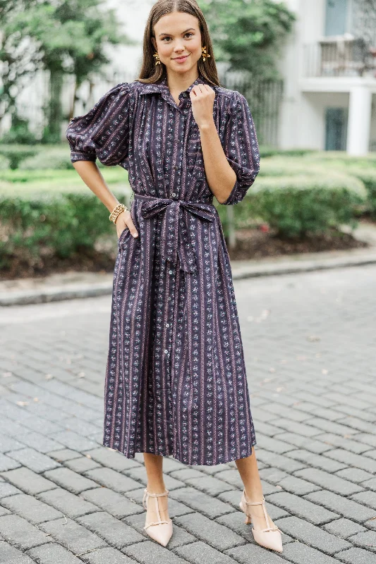 Weekend Discount Blast It Was All A Dream Espresso Brown Ditsy Floral Midi Dress