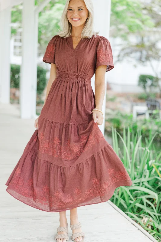 Mega Discounts It's A Dream Burgundy Red Embroidered Maxi Dress