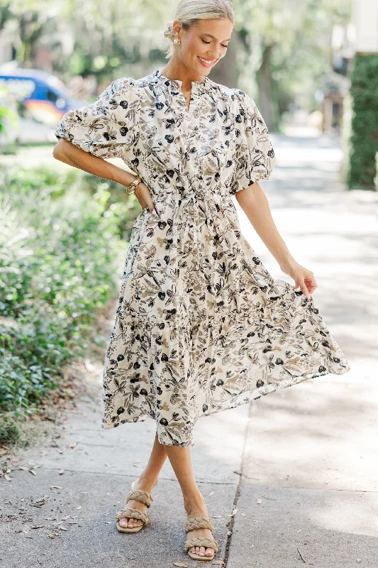 Shop & Get More It's A Match Cream Floral Floral Midi Dress