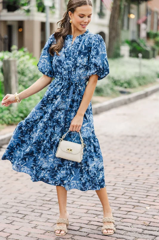 Massive Savings Event It's A Match Navy Toile Midi Dress