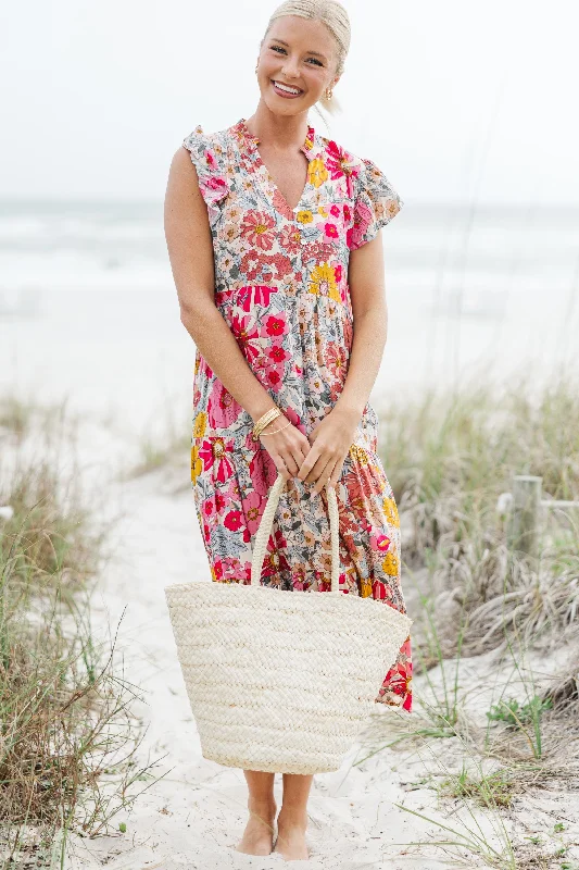 Crazy Price Cuts It's Another Day Pink Floral Midi Dress