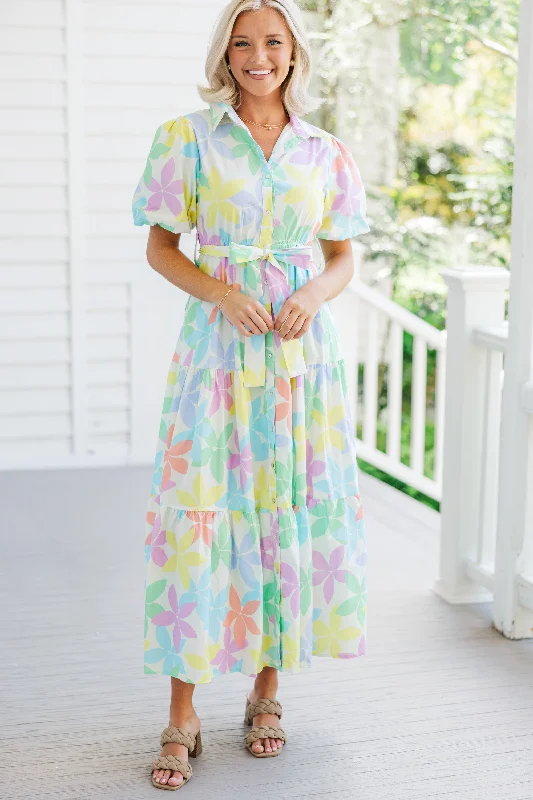 Weekend Big Savings It's Your Love Cream White Pastel Floral Maxi Dress