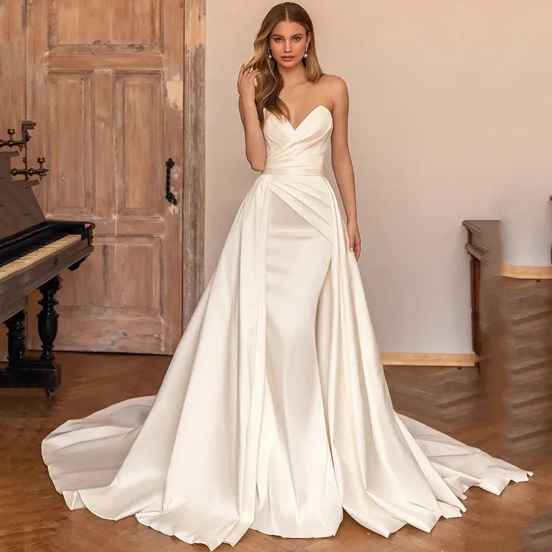 Price Slash Event 2-Piece Soft Satin Mermaid Wedding Dress - with Removable Elegant Train Price Slash Event 2-Piece Soft Satin Mermaid Wedding Dress - with Removable Elegant Train