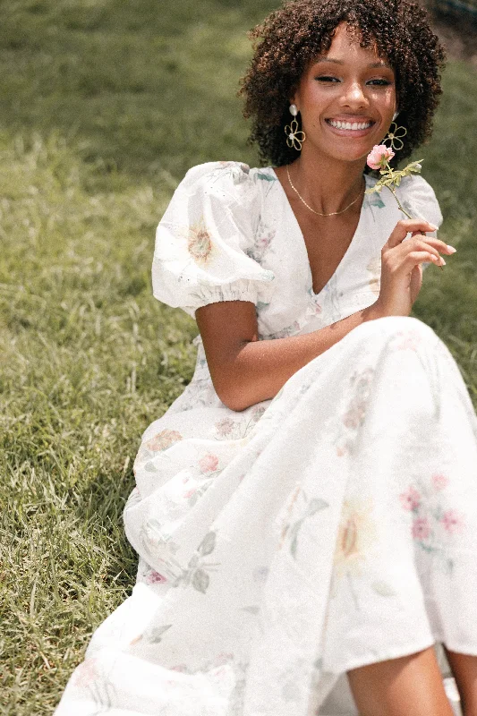 Weekend Price Slash Day Jemima Puff Shoulder Maxi Dress - Floral
