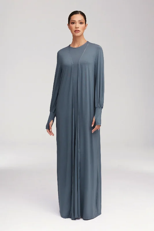 Weekend Shopping Fever Jenin Jersey Open Abaya & Maxi Dress Set - Dusk