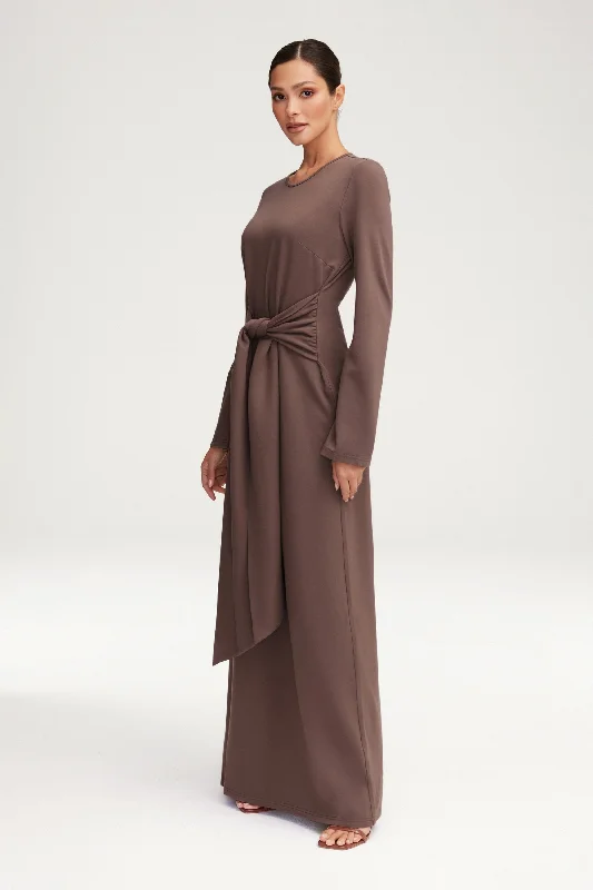 Weekend Bargain Weekends Jersey Tie Front Maxi Dress - Dark Taupe