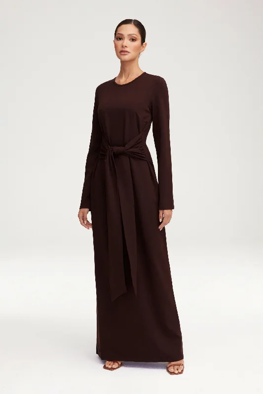 Weekend Shopping Fiesta Jersey Tie Front Maxi Dress - Espresso