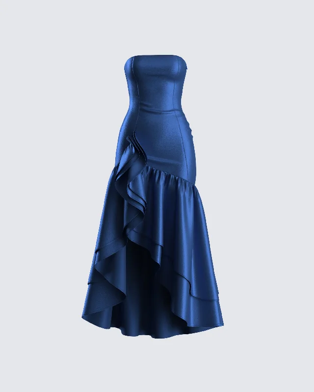 Weekend Bargain Bonanza Jo Navy Ruffle Maxi Dress