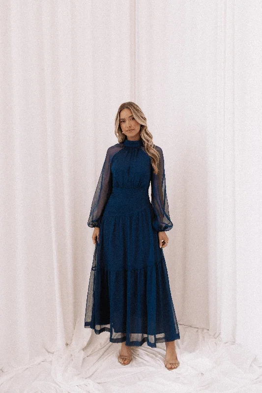 Best Price Ever Julip Sheer Long Sleeve Maxi Dress - Navy
