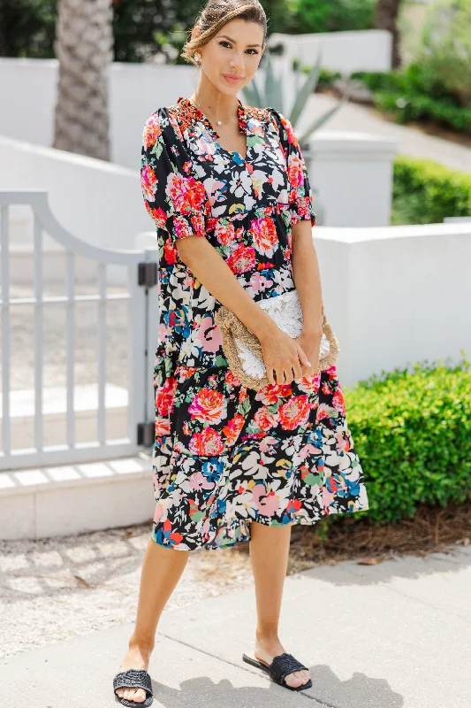 Special Price Drop Just A Dream Black Floral Midi Dress