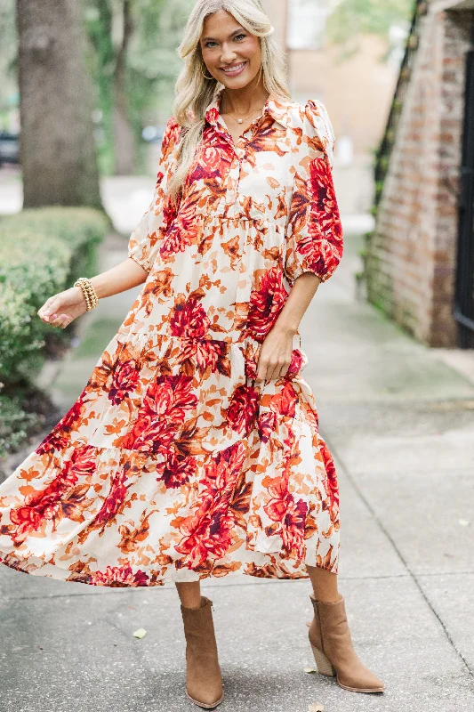 Weekend Exclusive Offers Just Go With It Cream Floral Midi Dress