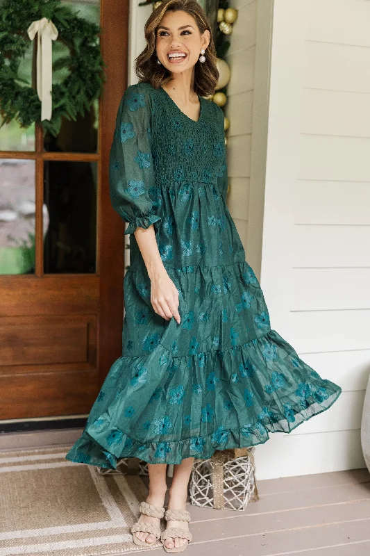 Weekend Big Savings Just To Know You Emerald Green Floral Midi Dress