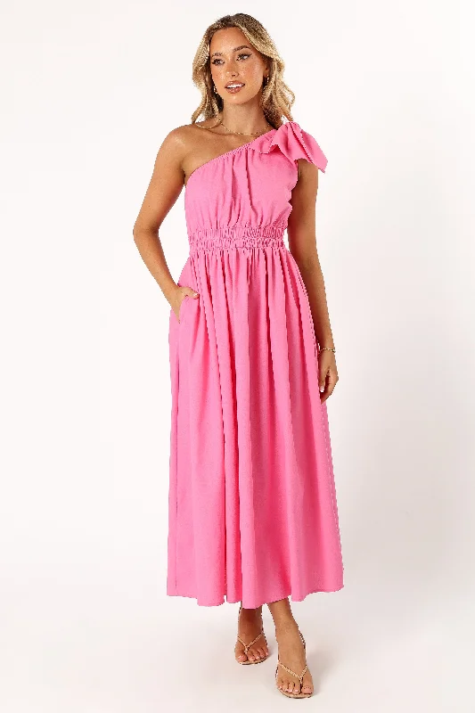 Weekend Shopping Madness Kailey One Shoulder Maxi Dress - Hot Pink