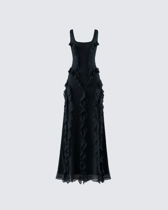 Katelyn Black Ruffle Maxi Dress