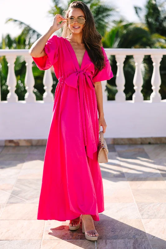 Shop Now and Save Keep It Up Fuchsia Pink Puff Sleeve Maxi Dress