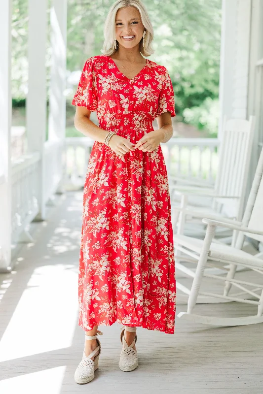Weekend Bargain Deals Keep You Close Red Floral Maxi Dress