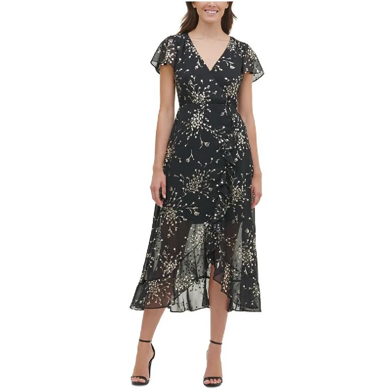 Weekend Flash Deals Kensie Womens Metallic Midi Cocktail and Party Dress