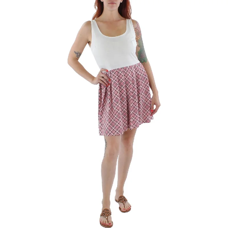 Limited-Time Deal Kingston Grey Womens Juniors Knit Plaid Fit & Flare Dress