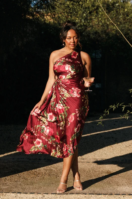 Seasonal Discounts Kleo One Shoulder Maxi Dress - Burgundy Floral
