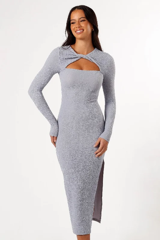 Massive Sale Event Laney Long Sleeve Midi Dress - Grey