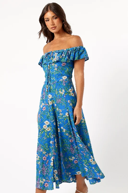 Savings Galore Lauryn Off The Shoulder Midi Dress - Blue Ivy