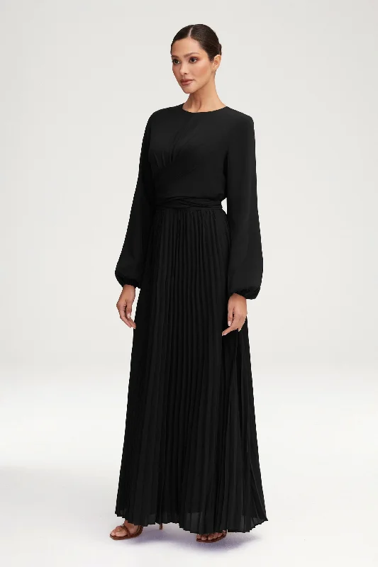Weekend Mega Sale Event Layana Pleated Wrap Waist Maxi Dress - Black