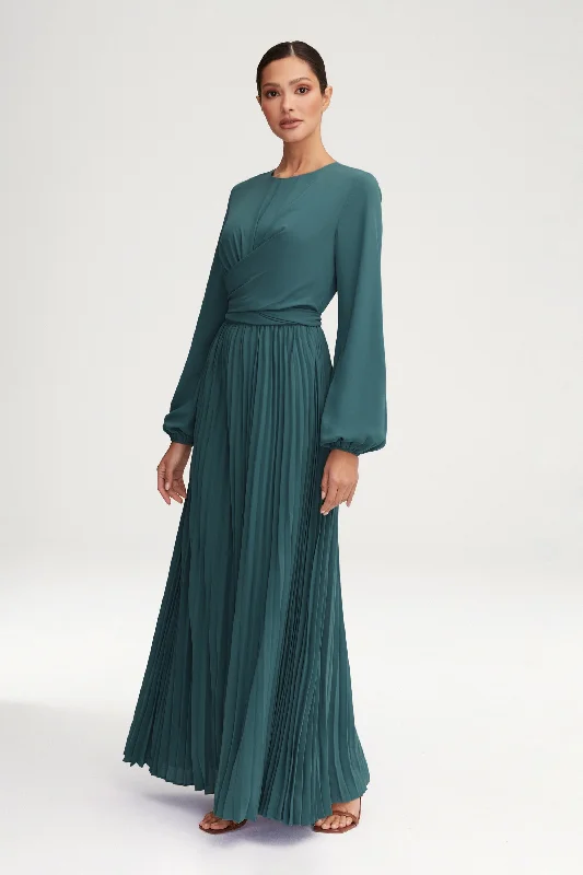 Weekend Only Deals Layana Pleated Wrap Waist Maxi Dress - Dark Sea Green