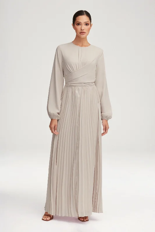 Weekend Markdowns Layana Pleated Wrap Waist Maxi Dress - Off White