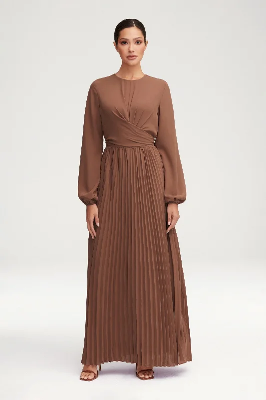 Weekend Top Offers Layana Pleated Wrap Waist Maxi Dress - Pecan