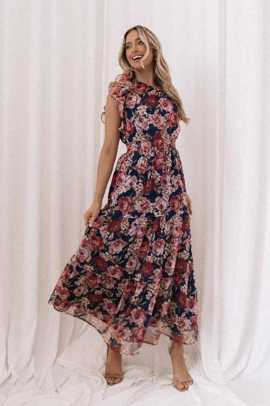 Weekend Only Sale Layley One Shoulder Maxi Dress - Navy Floral