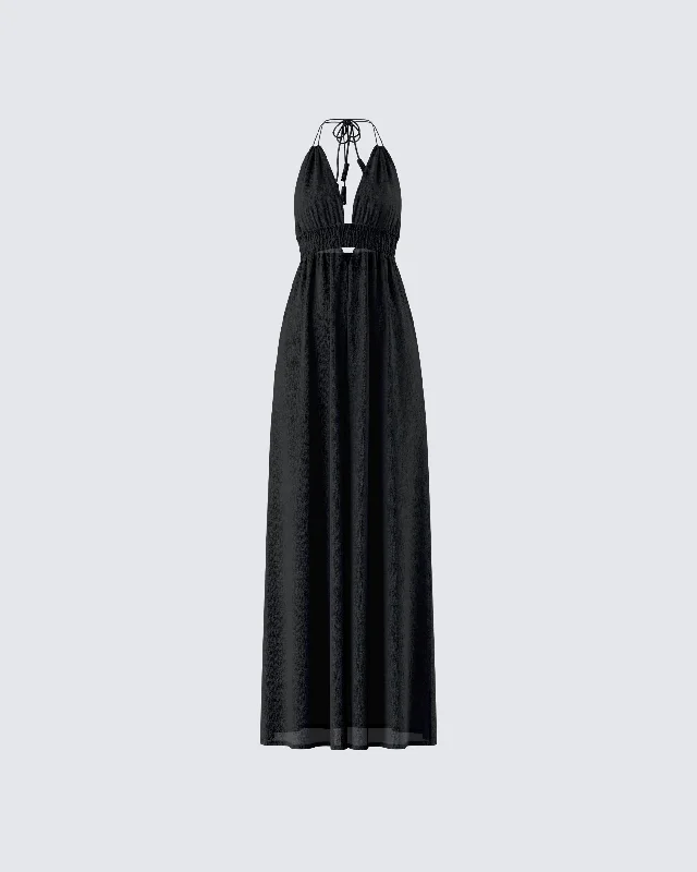 Leida Black Halter Maxi Dress