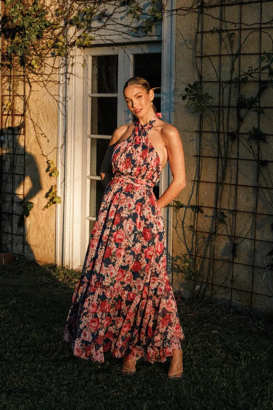 Unbeatable Offer Lennon Halterneck Maxi Dress - Navy Floral