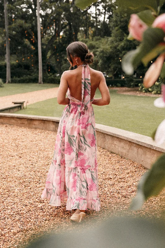 Hurry, Don’t Miss Out Lennon Halterneck Maxi Dress - Pink Floral