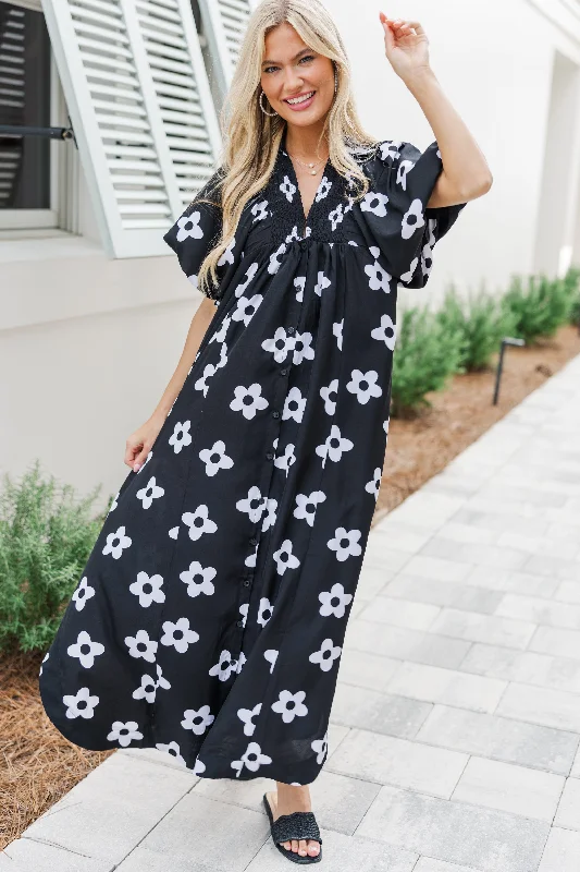 Time-Sensitive Offer Let's Get Lost Black Floral Maxi Dress