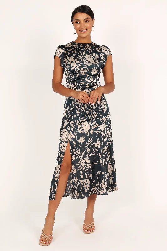 Weekend Shopping Extravaganza Lisbeth Midi Dress - Green Floral