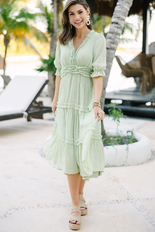 Weekend Bargain Blast Living In A Dream Melon Green Ruffled Midi Dress