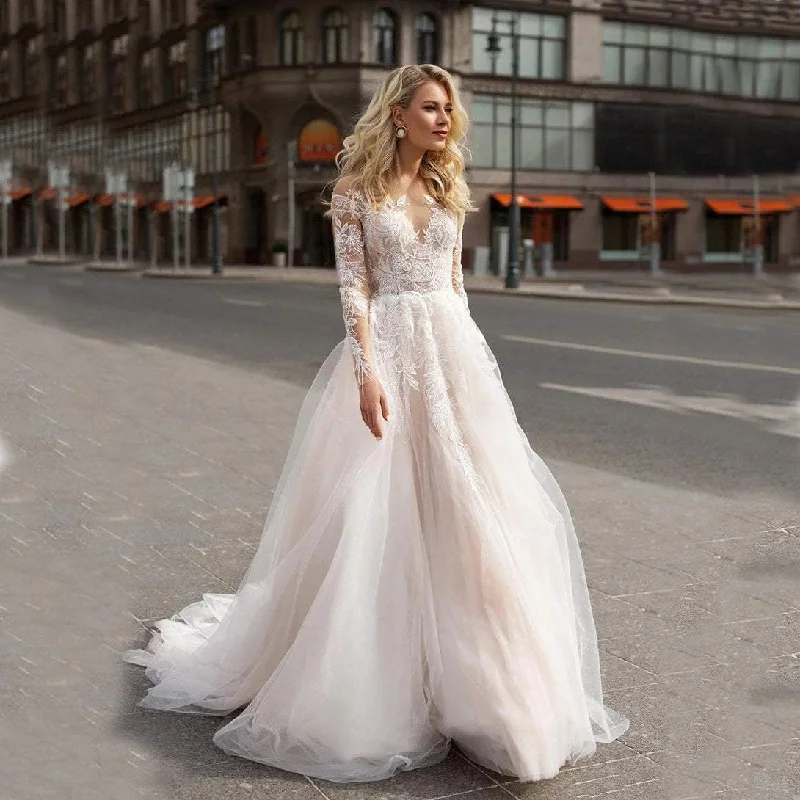 Shop Now and Save Long Sleeve Boho V neck Ivory Lace Appliques Beach Wedding Dresse Shop Now and Save Long Sleeve Boho V neck Ivory Lace Appliques Beach Wedding Dresse
