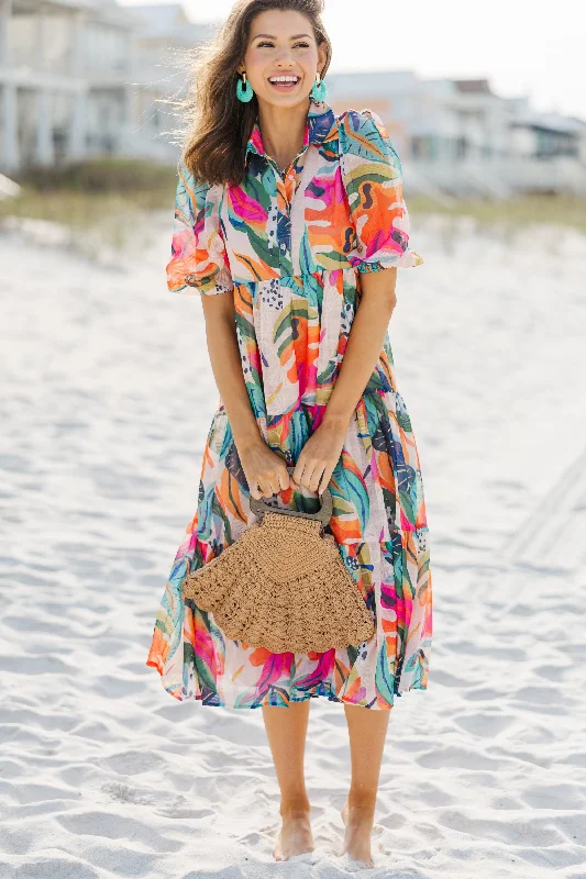 Weekend Big Sale Looking For Fun Multi-Colored Tropical Midi Dress