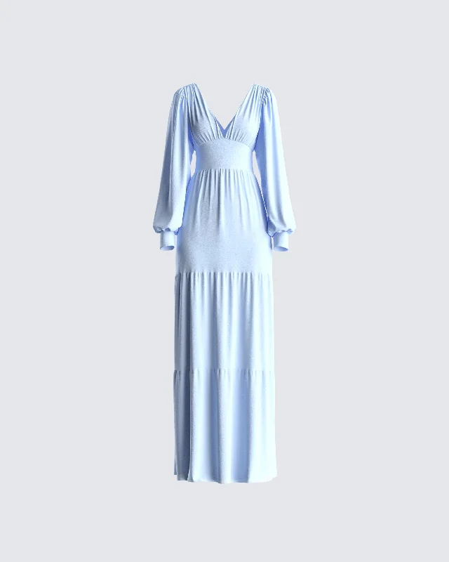 Louise Baby Blue Tiered Maxi Dress