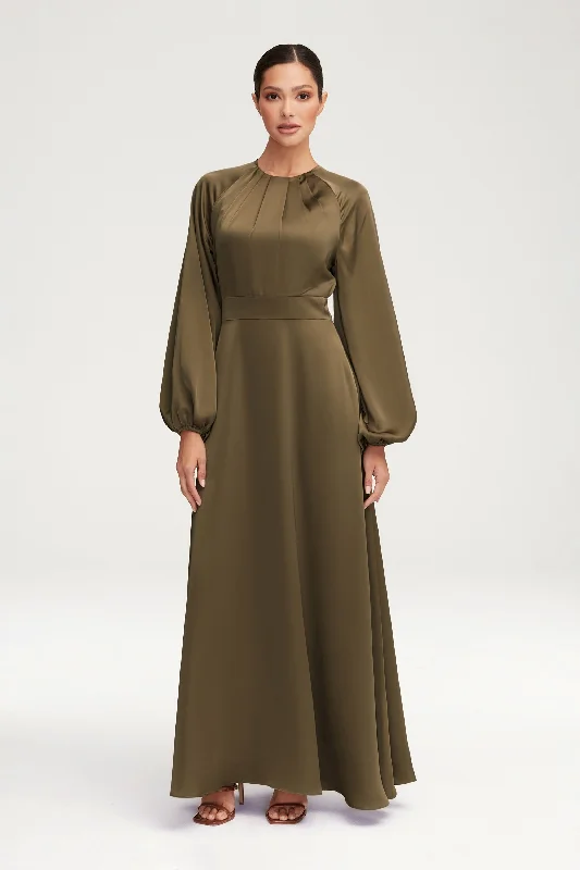 Weekend Exclusive Discounts Luna Satin Balloon Sleeve Maxi Dress - Olive