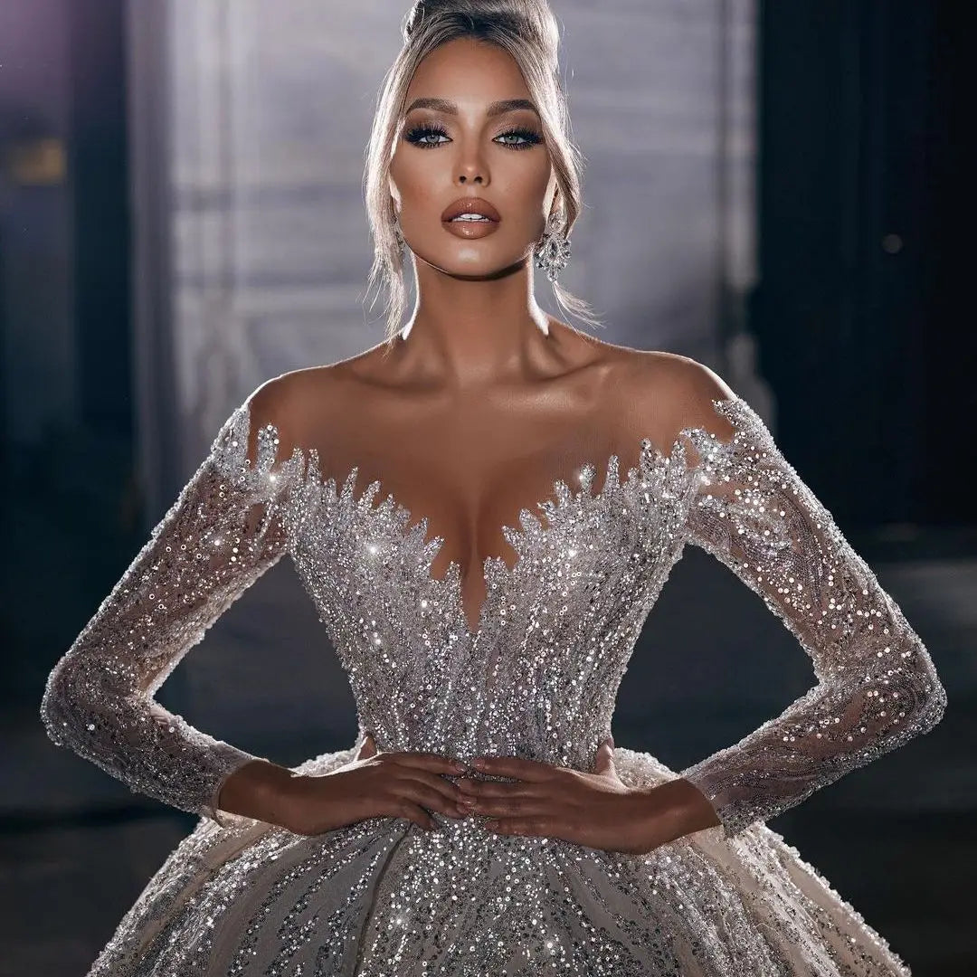 Massive Savings Event Luxury Strapless Princess Wedding Gown with Beaded Illusion Sleeves and Deep V-Neck Massive Savings Event Luxury Strapless Princess Wedding Gown with Beaded Illusion Sleeves and Deep V-Neck